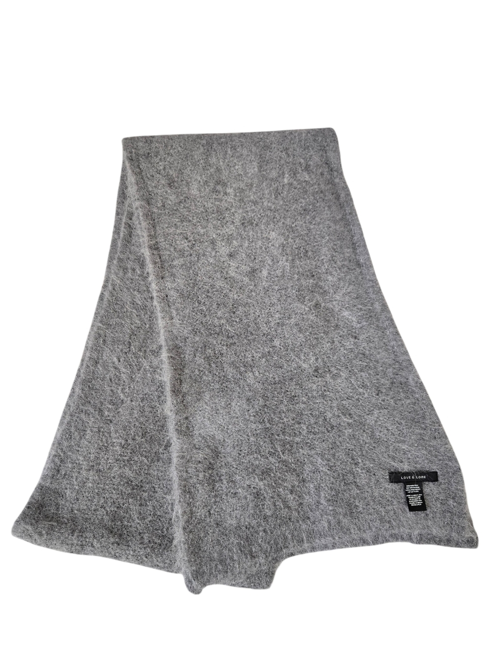 Love & Lore Gray Fuzzy Knit Scarf Soft Cozy Winter Wrap Alpaca Wool One Size